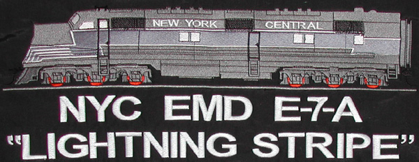 New York Central E-7 Lightning Stripe with writing underneath