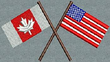 Crossed American and Canadian Flags